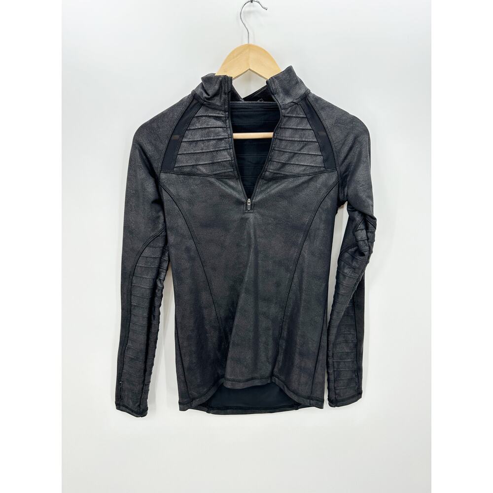 HPE Black Metallic Bronze 1/4 Zip Moto Jacket Pullover Textured Women Small